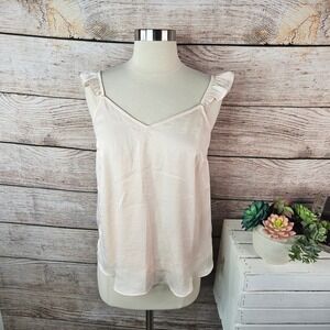 LC Lauren Conrad Scallop Ruffle Tank Top Peach Dust Pink Satin Camisole XS NEW